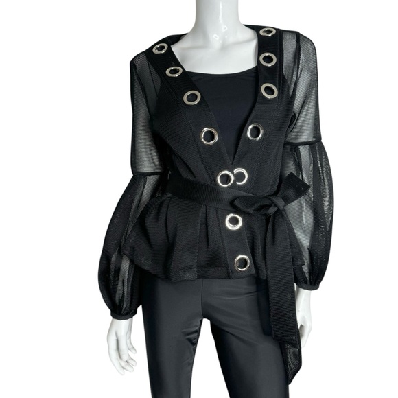 CQ by CQ Sheer Mesh Baloon Sleeves Black Jacket - Picture 1 of 6